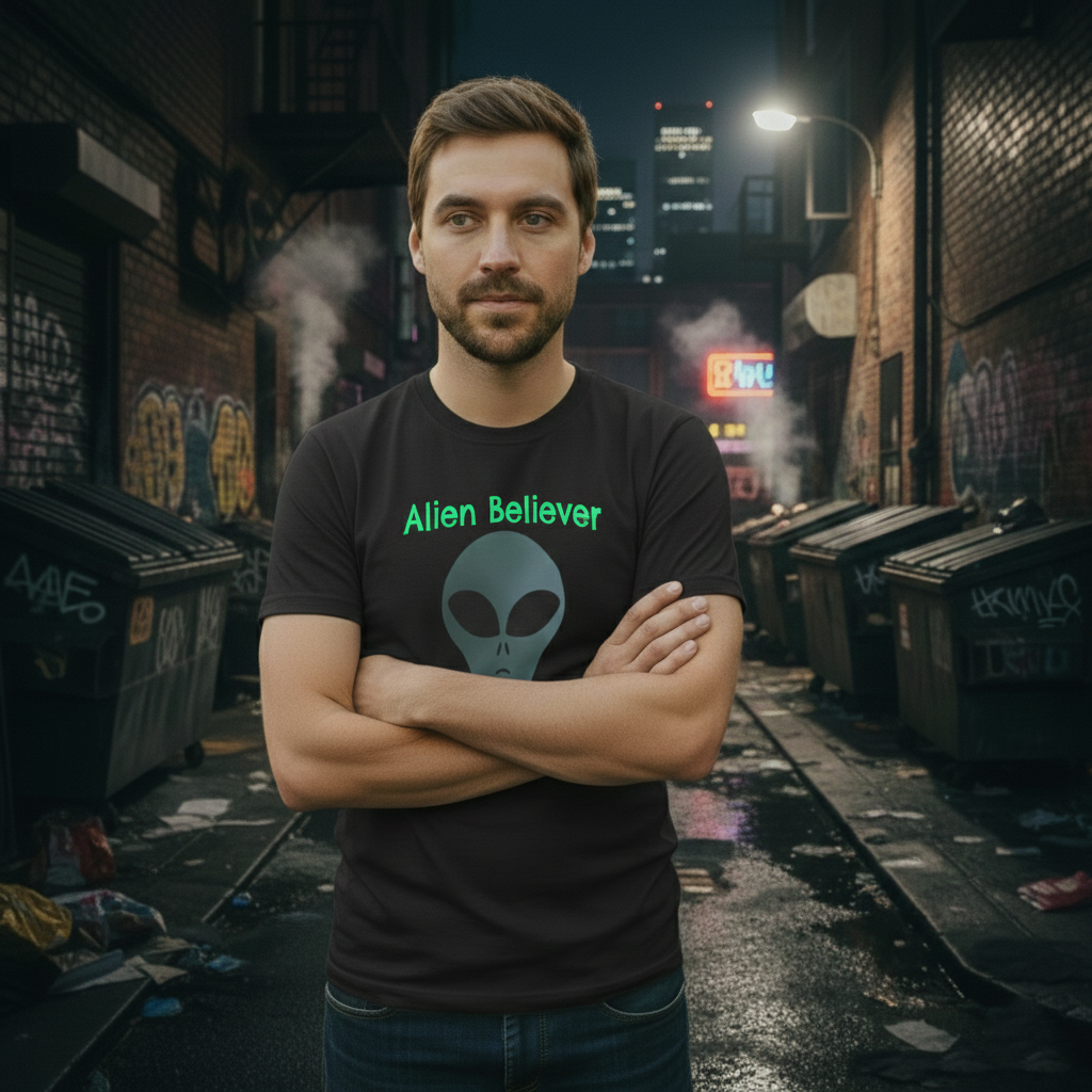 Space Alien Head Personalized Shirt | 100% Cotton Unisex, GRAY Alien, Custom Name Tshirt, UFO Goth Gift For Men - Image 2