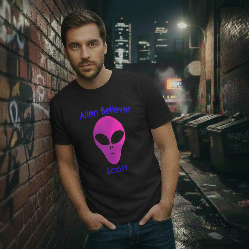 Space Alien Head Personalized Shirt | 100% Cotton Unisex, PINK Alien Custom Name Tshirt, Goth Girl Gift For Her - Image 2