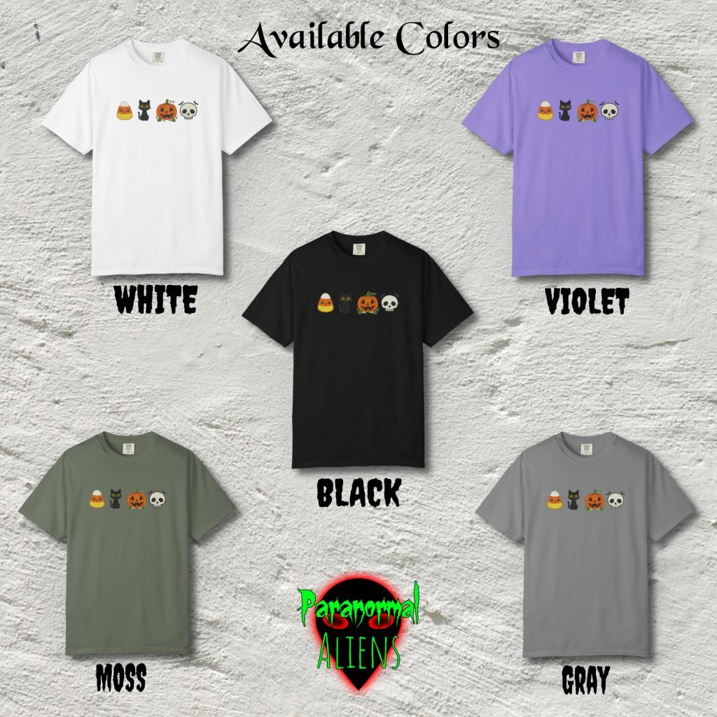 Fall Halloween Shirt, Pumpkin Candy Corn Skull Black Cat Tee, Pre-shrunk Ring-Spun Cotton, Relaxed Fit, Goth Horror Gift - Image 6