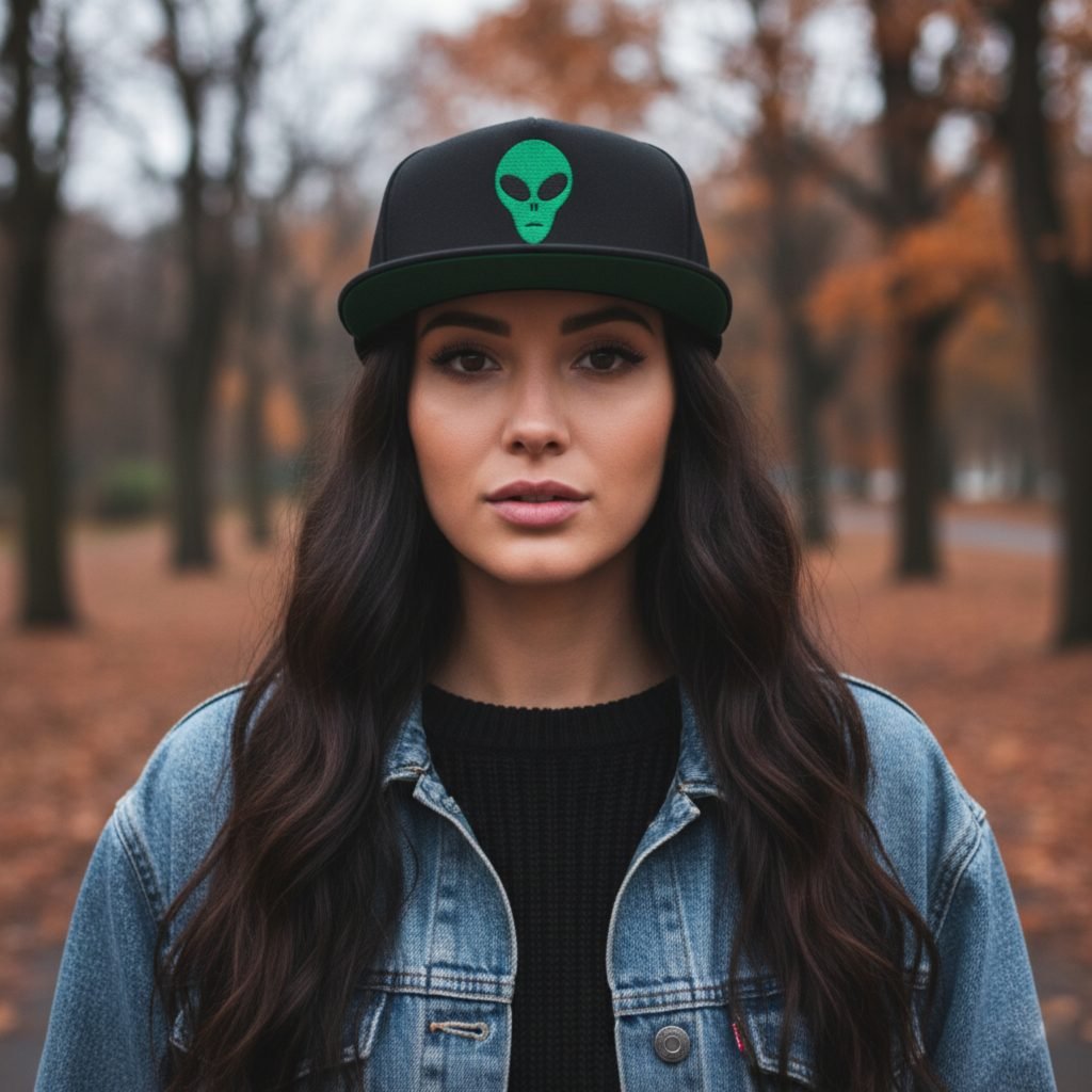 Embroidered Alien Hat, UFO Snapback Cap, Sci-Fi Flat Bill, Adjustable Acrylic Wool Hat, Alien Headgear, Space Lover Gift - Image 3