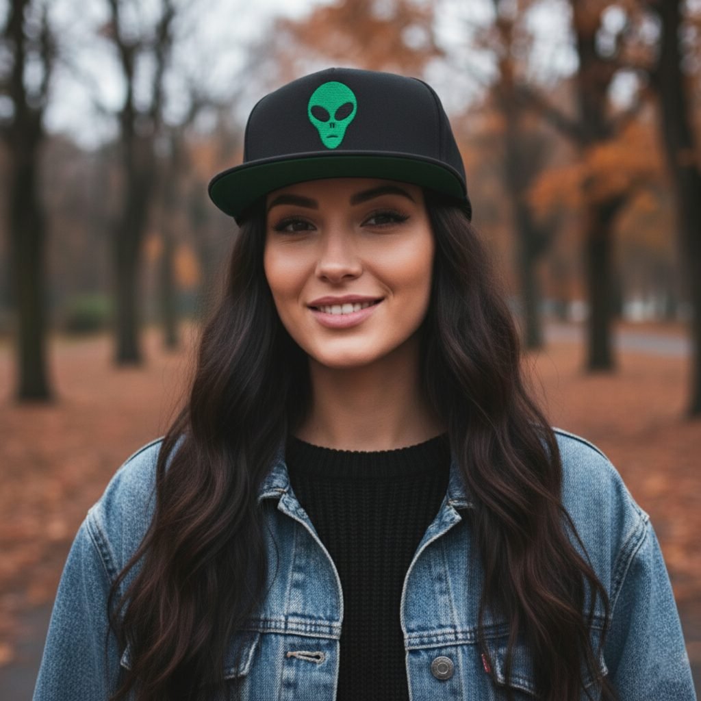 Embroidered Alien Hat, UFO Snapback Cap, Sci-Fi Flat Bill, Adjustable Acrylic Wool Hat, Alien Headgear, Space Lover Gift - Image 4