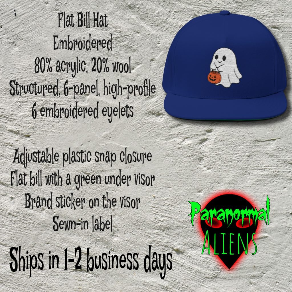 Embroidered Ghost Hat, Halloween Snapback Cap, Flat Bill Acrylic Wool Hat, Adjustable Spooky Headwear, Ghost Gift for Horror Fans - Image 3