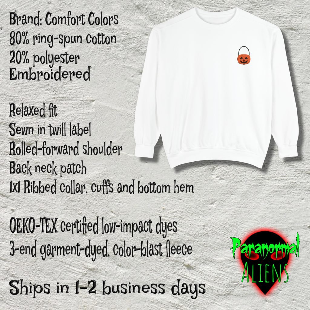 Halloween Embroidered Pumpkin Sweatshirt, Spooky Fall Crewneck, Relaxed Fit, Cotton Polyester, Goth Horror Gift - Image 6