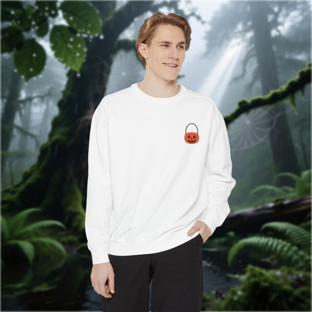 Halloween Embroidered Pumpkin Sweatshirt, Spooky Fall Crewneck, Relaxed Fit, Cotton Polyester, Goth Horror Gift - Image 3