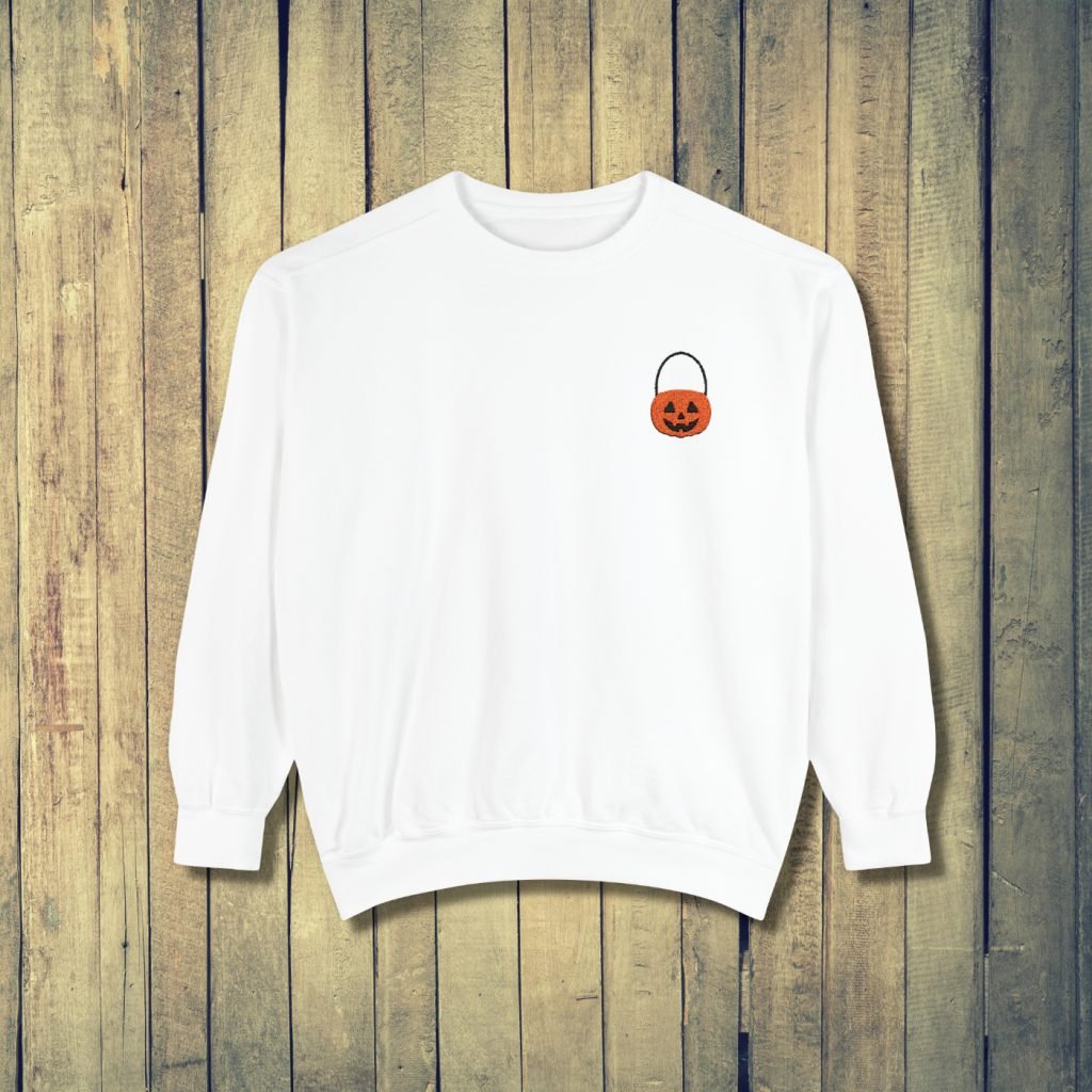 Halloween Embroidered Pumpkin Sweatshirt, Spooky Fall Crewneck, Relaxed Fit, Cotton Polyester, Goth Horror Gift - Image 9