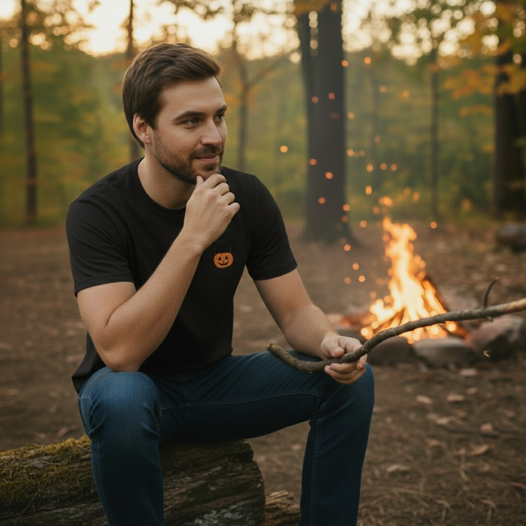Halloween Embroidered Pumpkin Shirt, Horror Tee, Pre-shrunk Ring-Spun Cotton, Relaxed Fit, Gothic Fall Apparel, Horror Gift Idea - Image 2