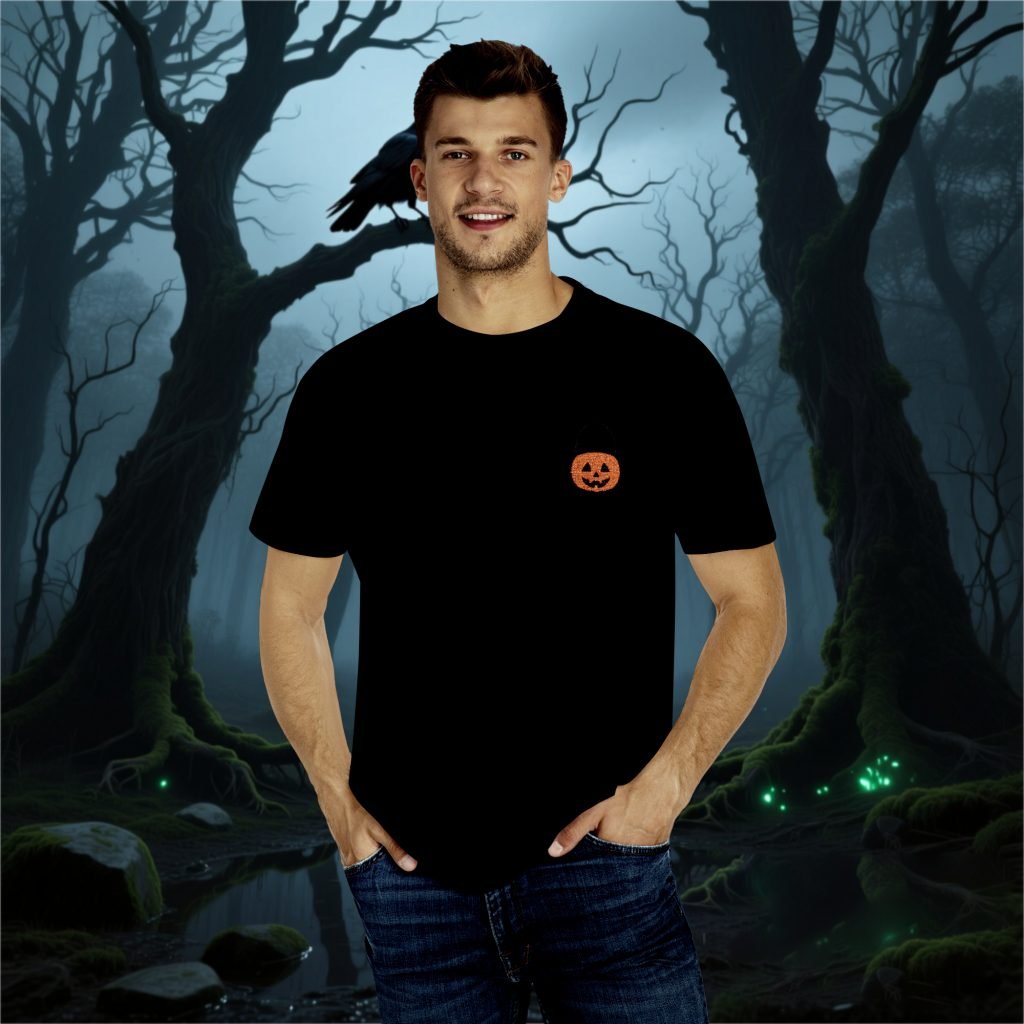 Halloween Embroidered Pumpkin Shirt, Horror Tee, Pre-shrunk Ring-Spun Cotton, Relaxed Fit, Gothic Fall Apparel, Horror Gift Idea - Image 4