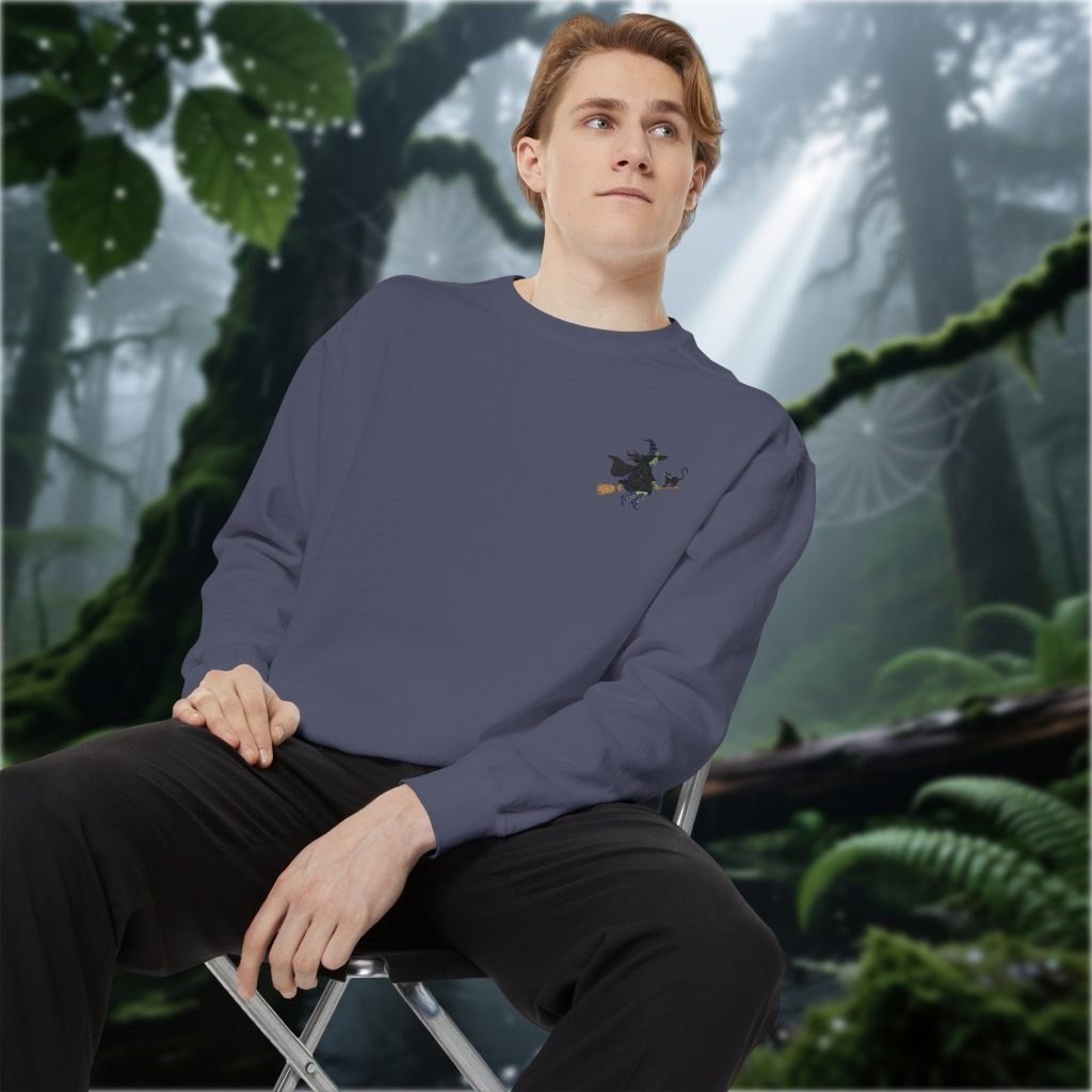 Embroidered Witch Sweatshirt, Halloween Fall Crewneck, Relaxed Fit, Cotton Polyester, Goth Horror Gift, Spooky Apparel - Image 5