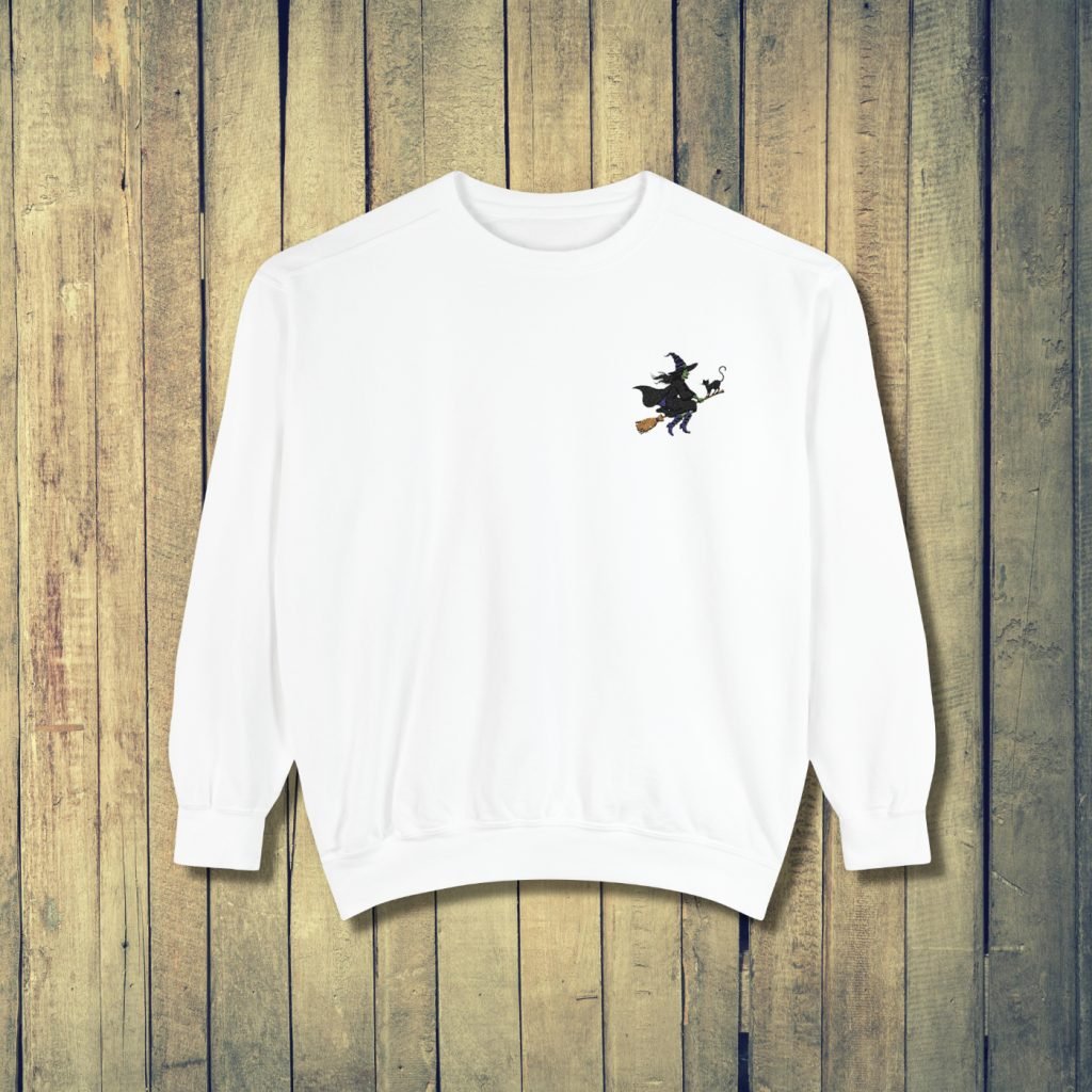 Embroidered Witch Sweatshirt, Halloween Fall Crewneck, Relaxed Fit, Cotton Polyester, Goth Horror Gift, Spooky Apparel - Image 9