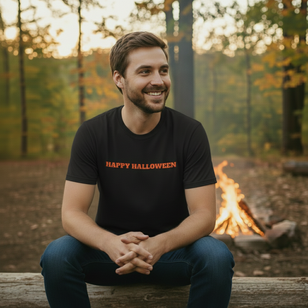 Happy Halloween Embroidered Shirt, Horror Tee, Pre-shrunk Ring-Spun Cotton, Relaxed Fit, Gothic Fall Apparel, Horror Gift Idea - Image 2