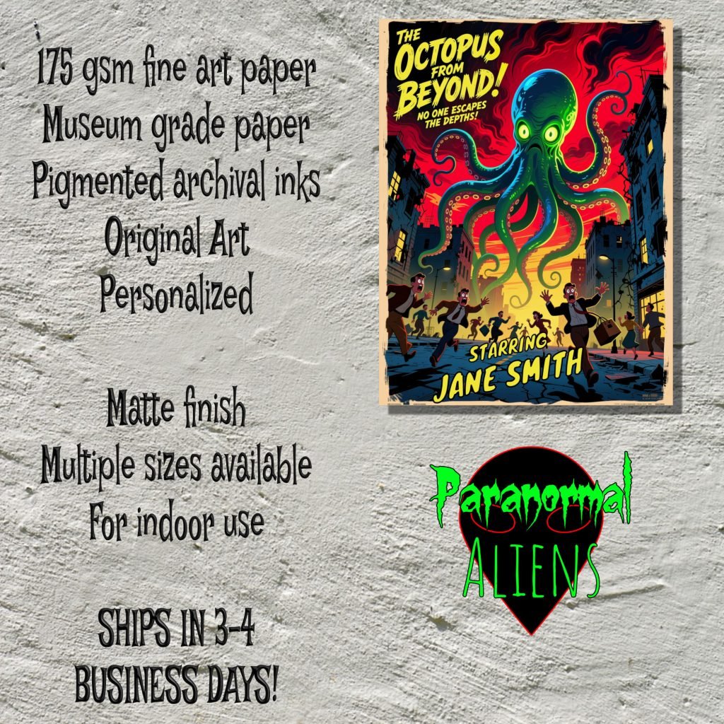 Creature Feature Personalized Horror Poster, Custom Goth Gift, Black and White Wall Art, Fine Art Print, Halloween Decor, Horror Fan Present - Image 5