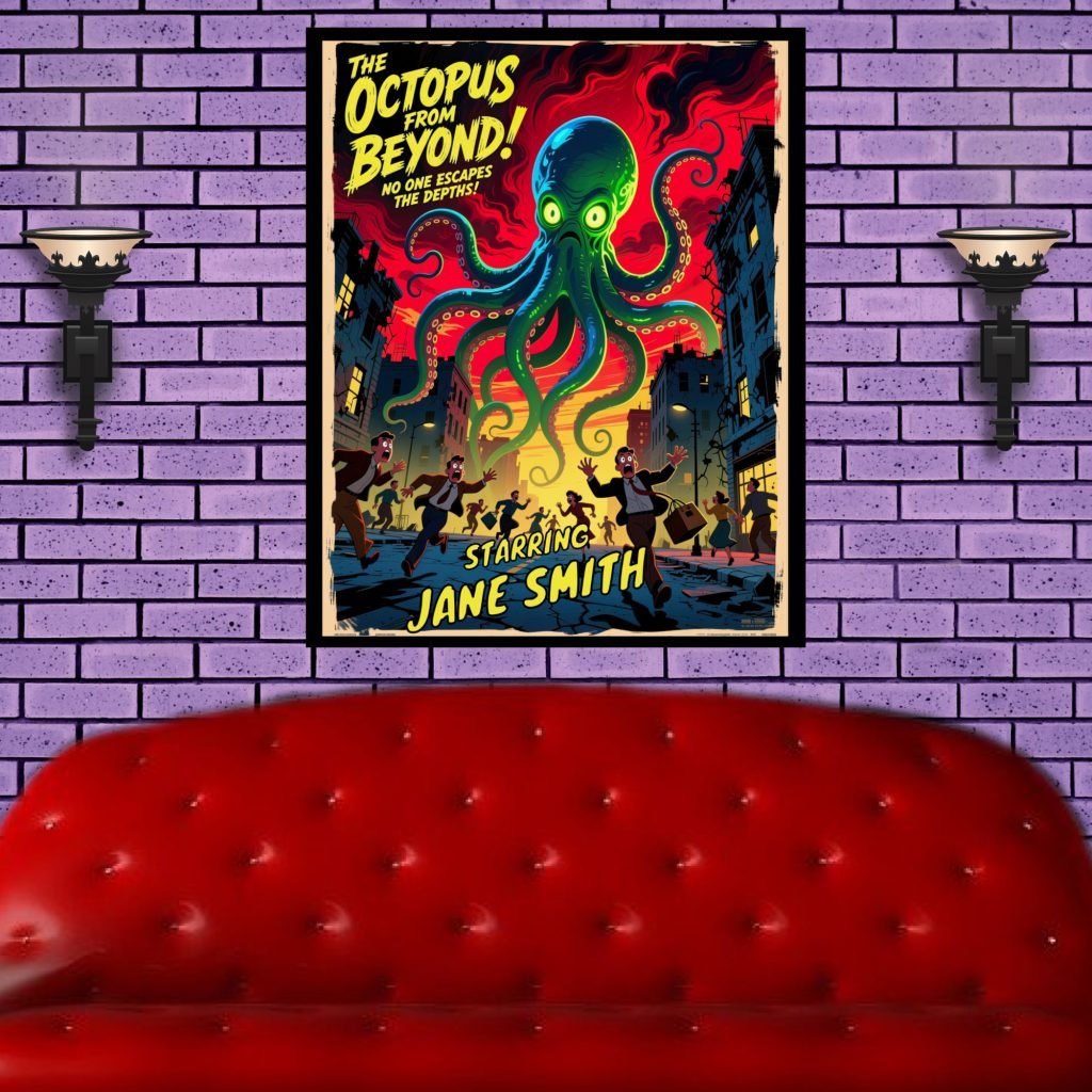 Creature Feature Personalized Horror Poster, Custom Goth Gift, Black and White Wall Art, Fine Art Print, Halloween Decor, Horror Fan Present - Image 3