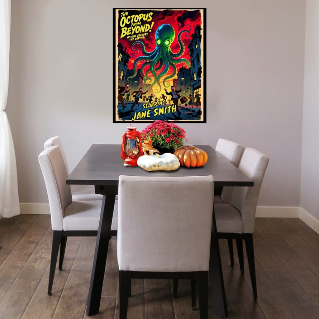 Creature Feature Personalized Horror Poster, Custom Goth Gift, Black and White Wall Art, Fine Art Print, Halloween Decor, Horror Fan Present - Image 4