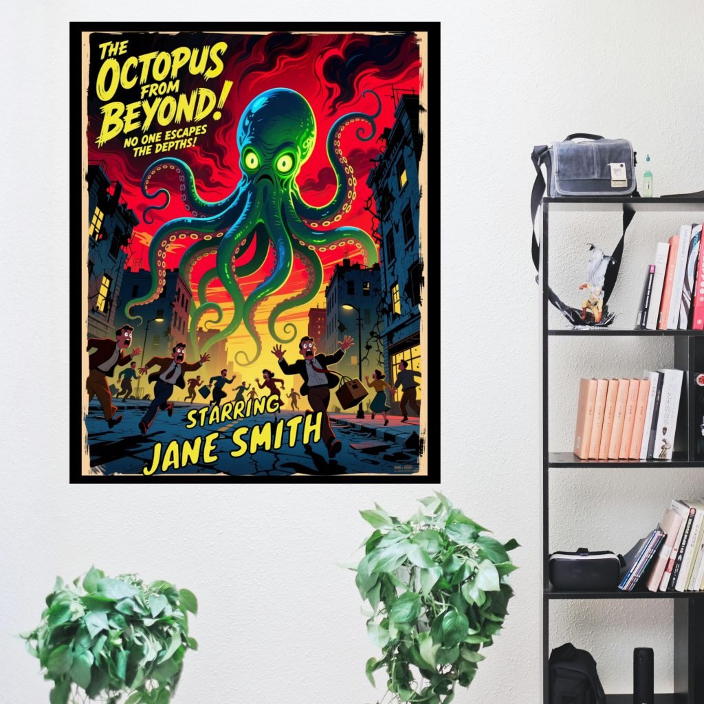 Creature Feature Personalized Horror Poster, Custom Goth Gift, Black and White Wall Art, Fine Art Print, Halloween Decor, Horror Fan Present - Image 2