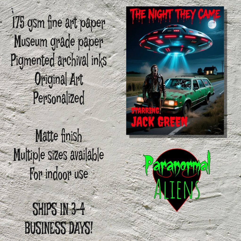 UFO Alien Custom Movie Poster Gift, Personalized Horror Art, Black and White Wall Print, Fine Art Paper, Halloween Decor, Gothic Gift - Image 5