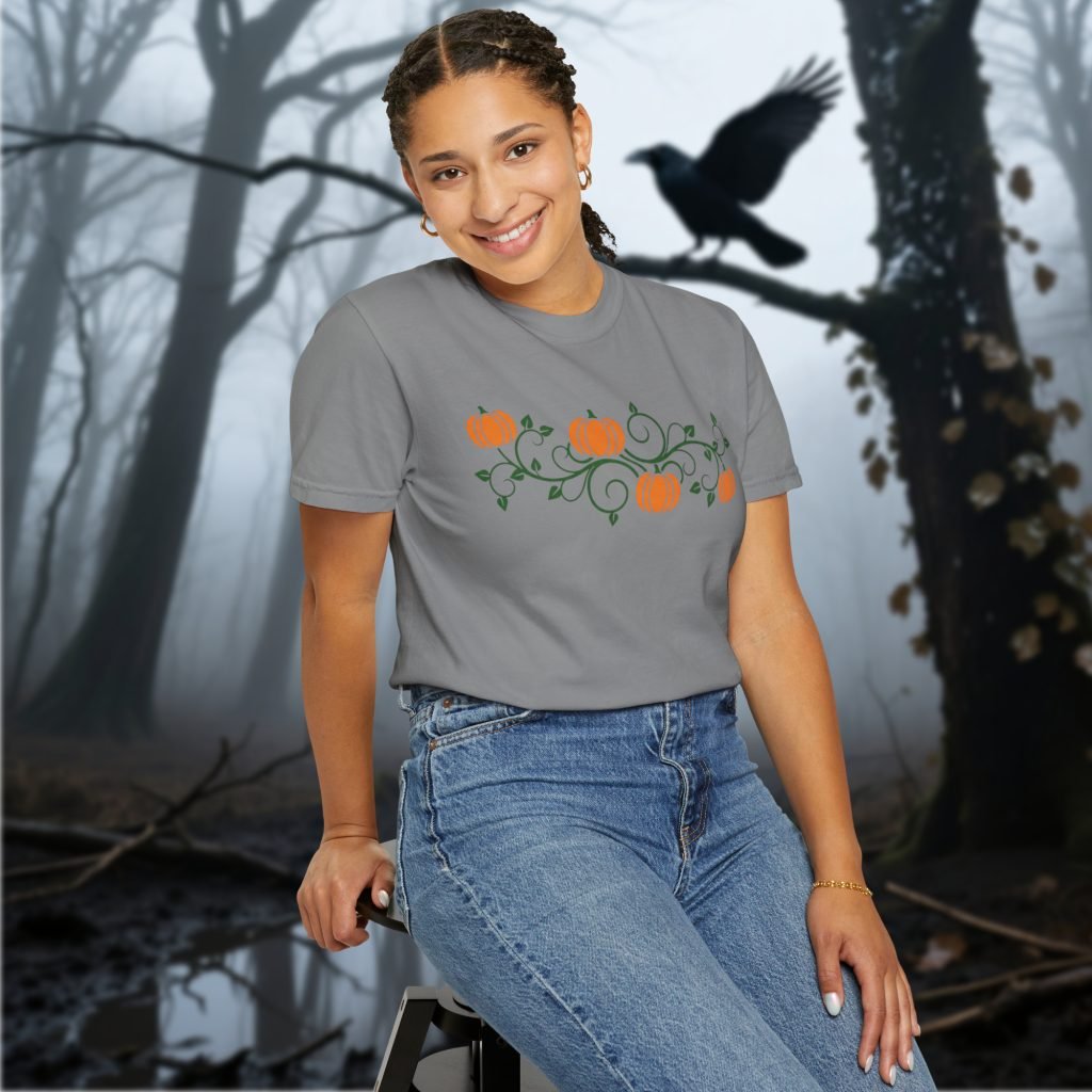 Pumpkin Halloween Shirt, Goth Tee, Pre-shrunk Ring-Spun Cotton, Relaxed Fit, Gothic Fall Apparel, Horror Gift Idea, Autumn Design - Image 4