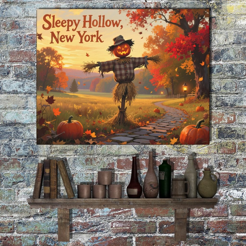 Sleepy Hollow Autumn Painting Print, Gothic Wall Art, Fall Canvas Art, Halloween Decor, Horror Fan Gift, Jack O Lantern Scarecrow - Image 3