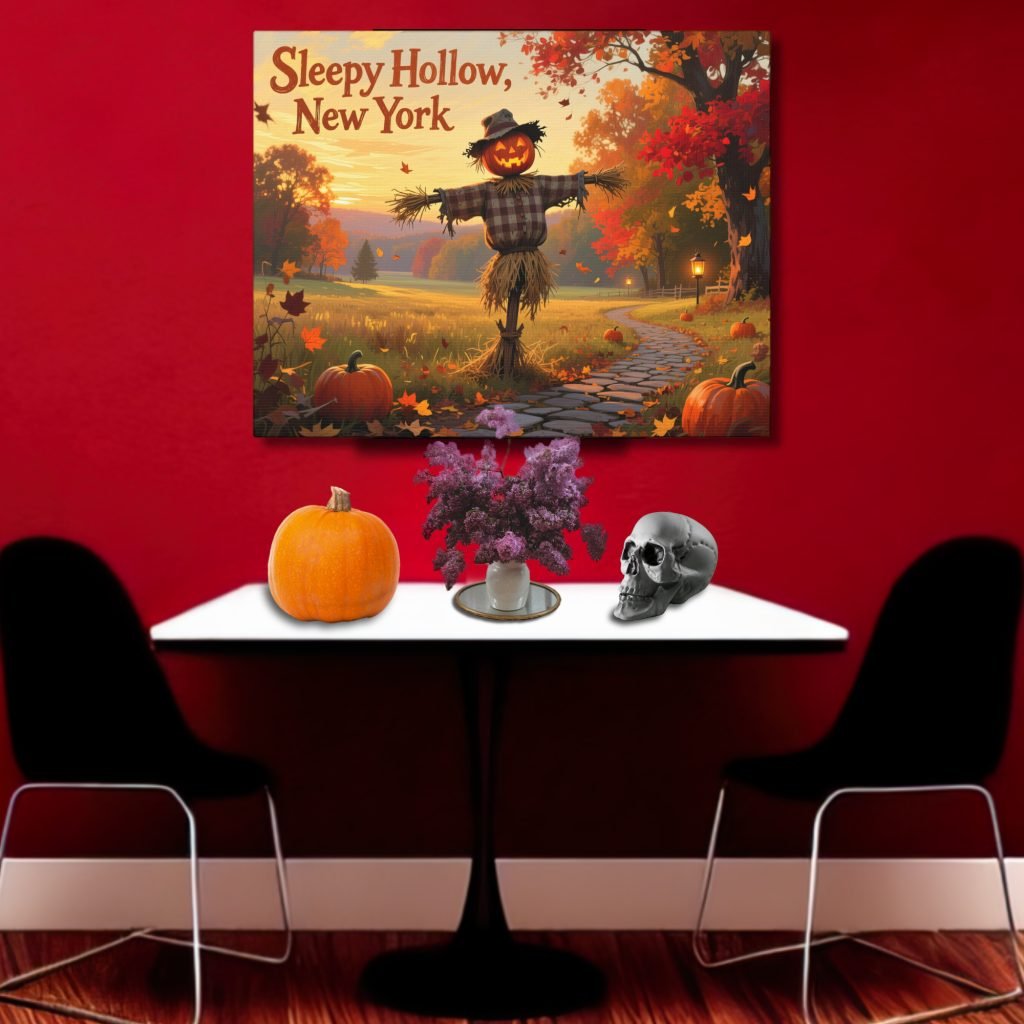 Sleepy Hollow Autumn Painting Print, Gothic Wall Art, Fall Canvas Art, Halloween Decor, Horror Fan Gift, Jack O Lantern Scarecrow - Image 6