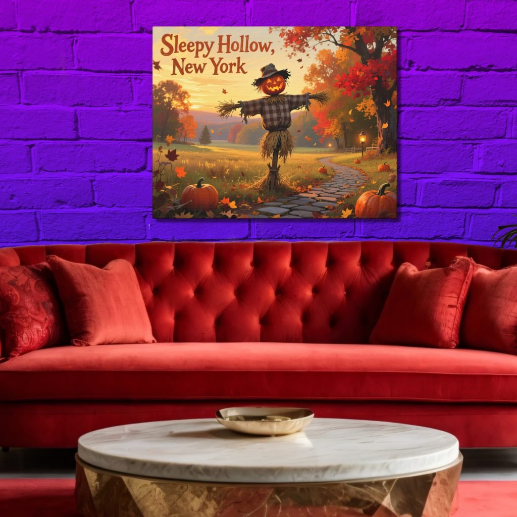 Sleepy Hollow Autumn Painting Print, Gothic Wall Art, Fall Canvas Art, Halloween Decor, Horror Fan Gift, Jack O Lantern Scarecrow - Image 2